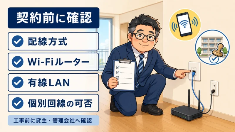アパート内見時にLAN端子とWi-Fiルーターを確認するめがね