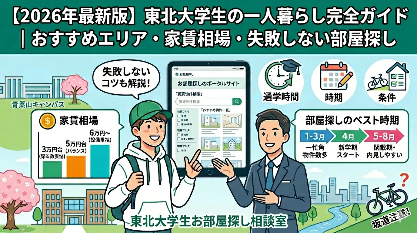 【2026年最新版】東北大学生の一人暮らし完全ガイド｜おすすめエリア・家賃相場・失敗しない部屋探し