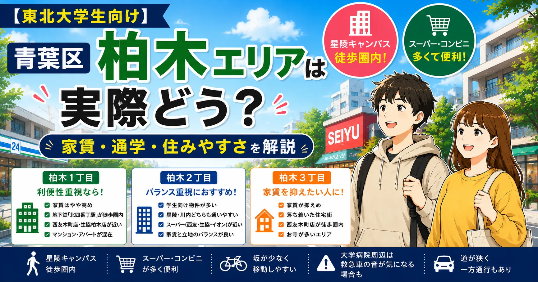 【東北大学生向け】青葉区「柏木エリア」は実際どう？家賃・通学・住みやすさを解説