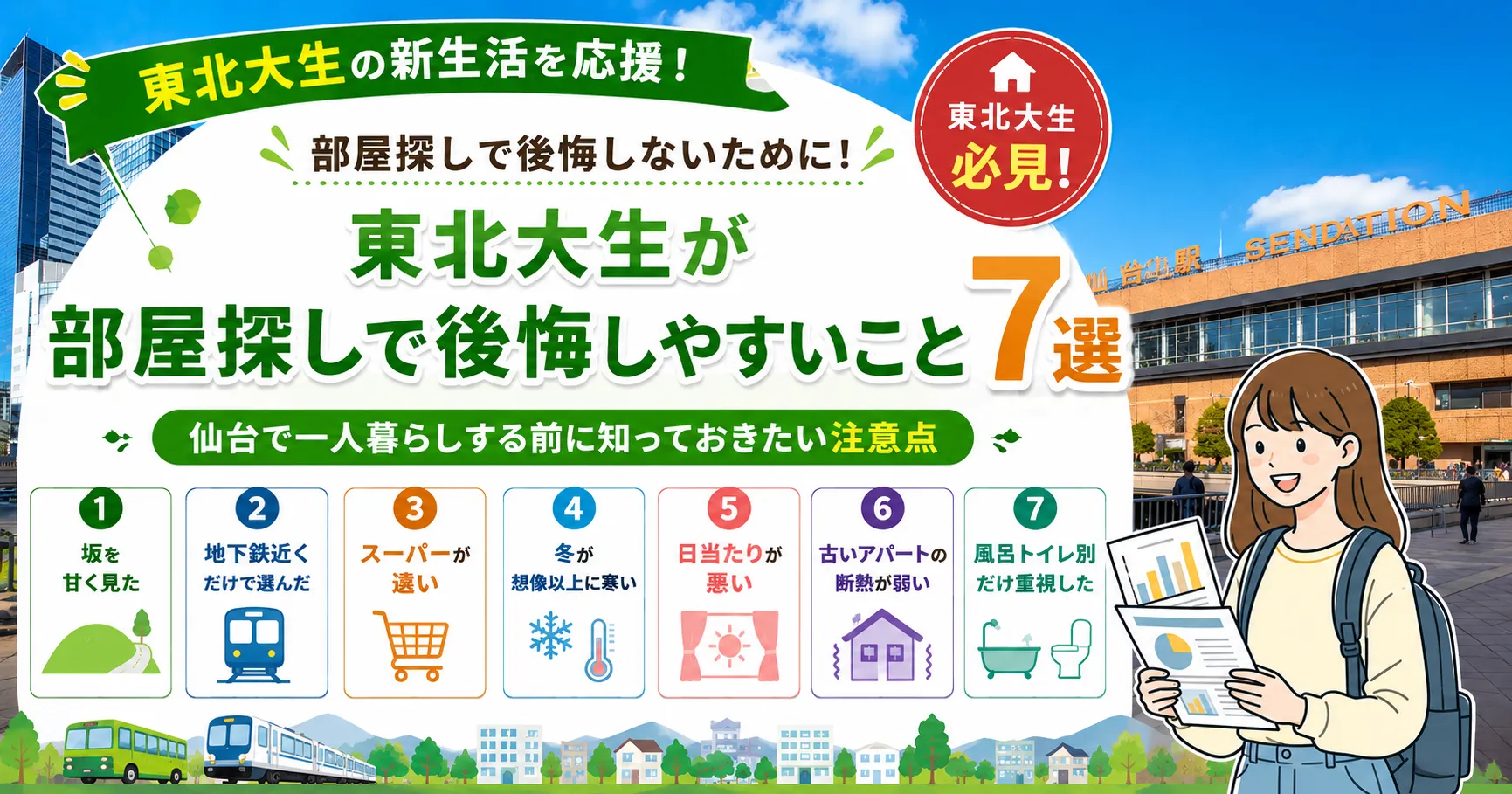 【東北大新入生必見】部屋探しで後悔しやすいこと7選｜仙台で一人暮らしする前に知っておきたい注意点