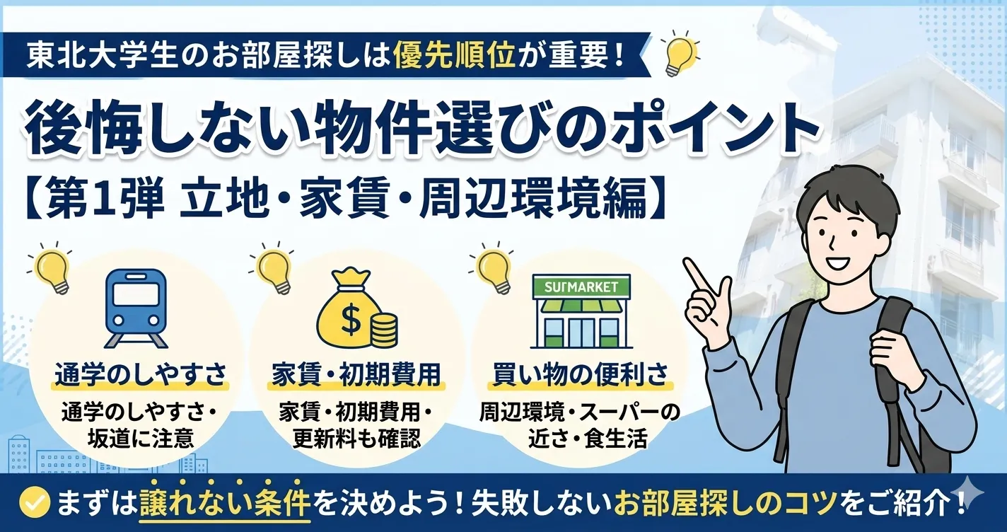 東北大学生のお部屋探しは優先順位が重要！後悔しない物件選びのポイント【第1弾 立地・家賃・周辺環境編】