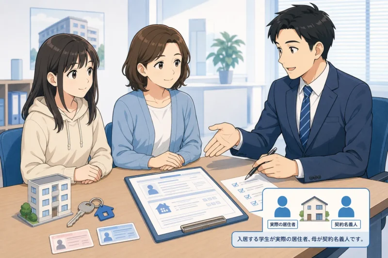 保護者を契約者、東北大学へ進学する学生を入居者として管理会社に届け出る例