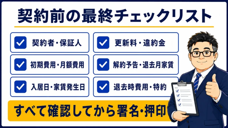 賃貸契約前に確認したい契約者・費用・入居日・違約金・退去条件のチェックリスト