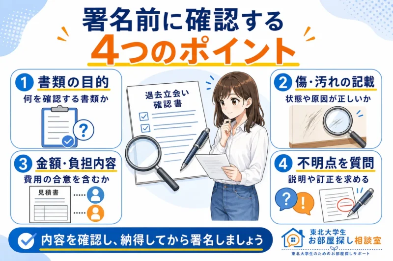 退去立会いの書類へ署名する前に確認したい4つのポイント