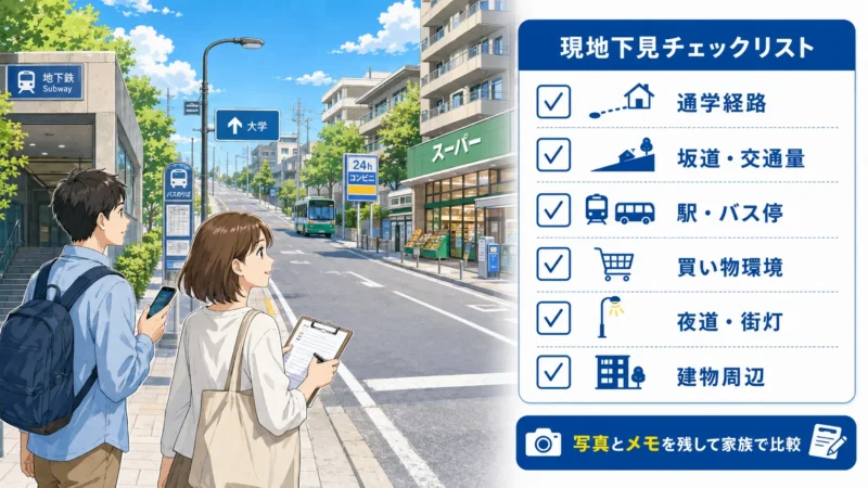 東北大学のオープンキャンパスで確認したい通学経路、坂道、交通機関、買い物環境、夜道、建物周辺のチェックリスト