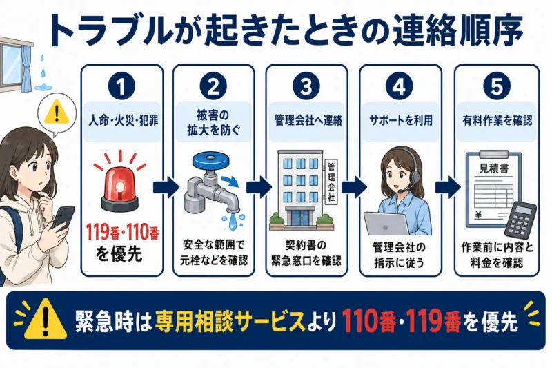 賃貸トラブルが起きたときの連絡順序