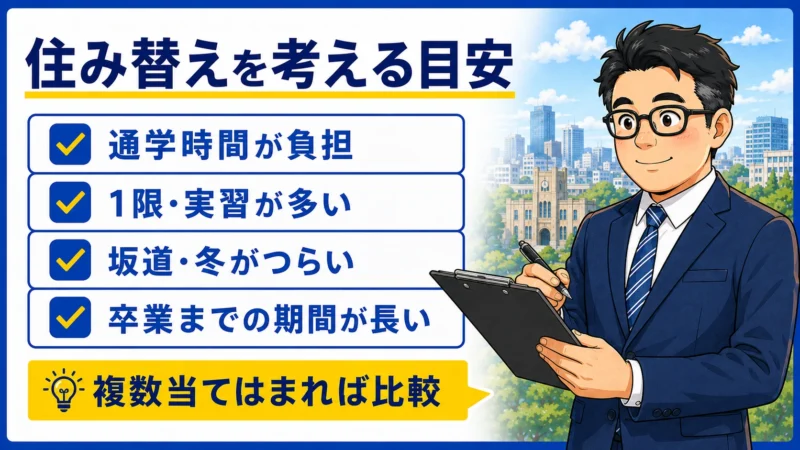 東北大学生がキャンパス移動後の住み替えを検討する4つの目安