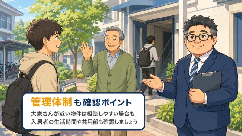 同じ敷地に住む大家さんと東北大学生が挨拶する学生向けアパート