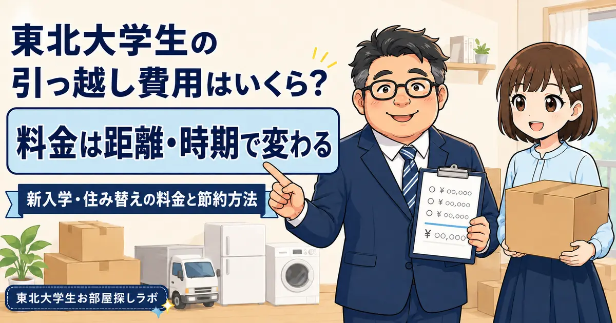 東北大学生の引っ越し料金は距離・時期で変わることと、新入学・住み替えの節約方法を案内するめがねとあおいさん