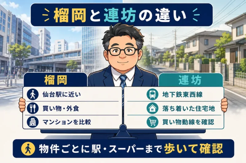 榴岡と連坊の仙台駅への近さ・地下鉄・買い物環境・住宅環境の比較
