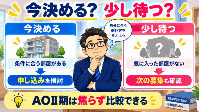 AOⅡ期のお部屋探しで今決める場合と少し待つ場合の考え方