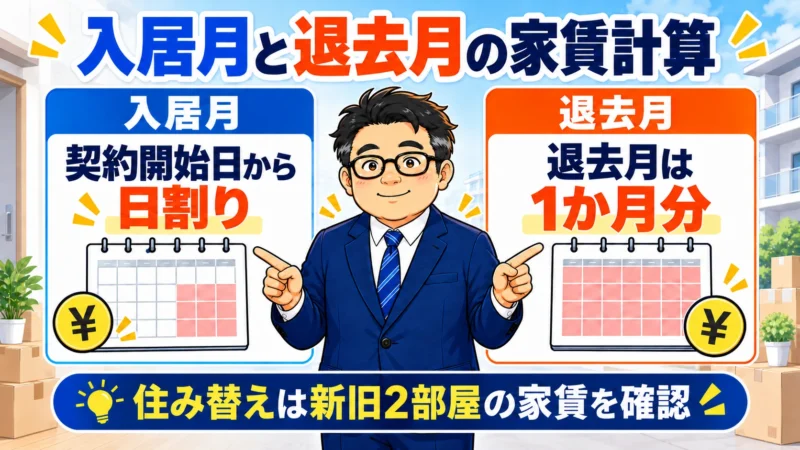 仙台の賃貸では入居月は契約開始日から日割り、退去月は1か月分となる家賃計算の比較