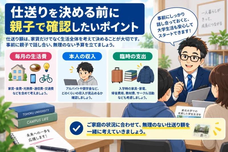 東北大学生の仕送りを決める前に親子で確認したい生活費・本人の収入・臨時支出