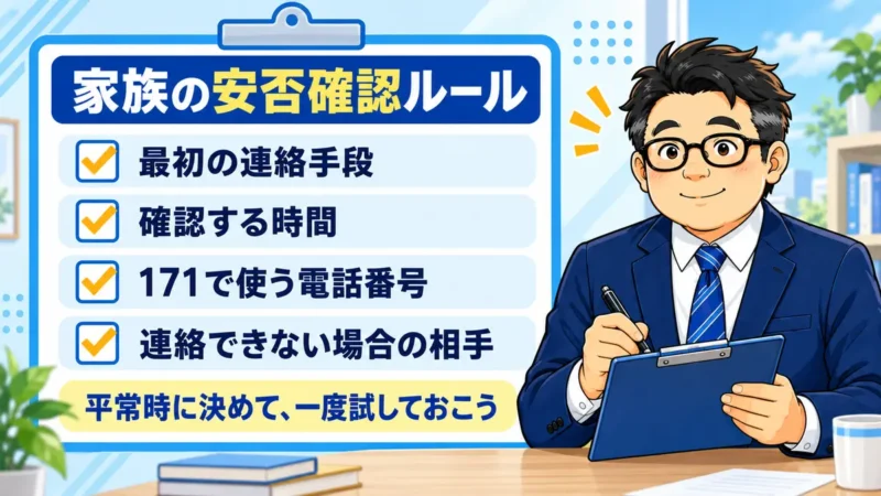 連絡手段・確認時間・171で使う電話番号・連絡できない場合の相手を確認する図
