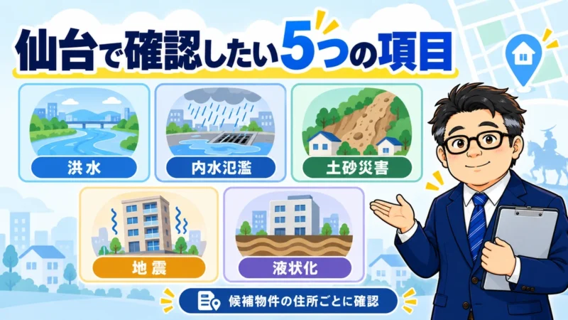 仙台の物件選びで確認する洪水・内水氾濫・土砂災害・地震・液状化