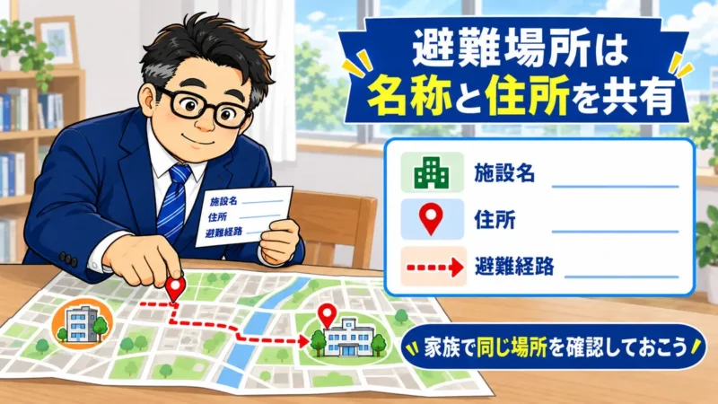 避難場所の施設名・住所・避難経路を地図で確認する図