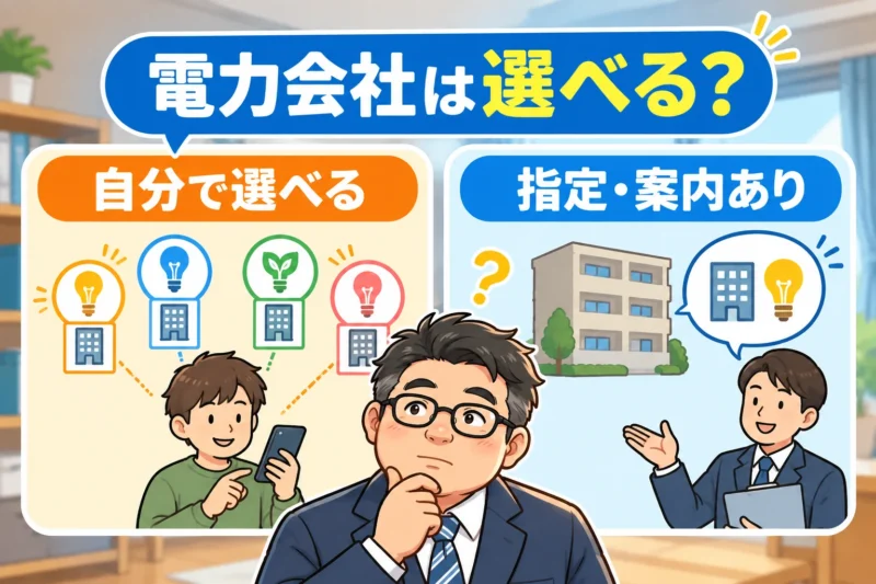 電力会社を自分で選べる場合と管理会社などから指定や案内がある場合